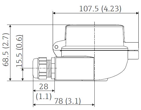 Dimensioned drawing of a TA30A thermocouple and RTD connection head